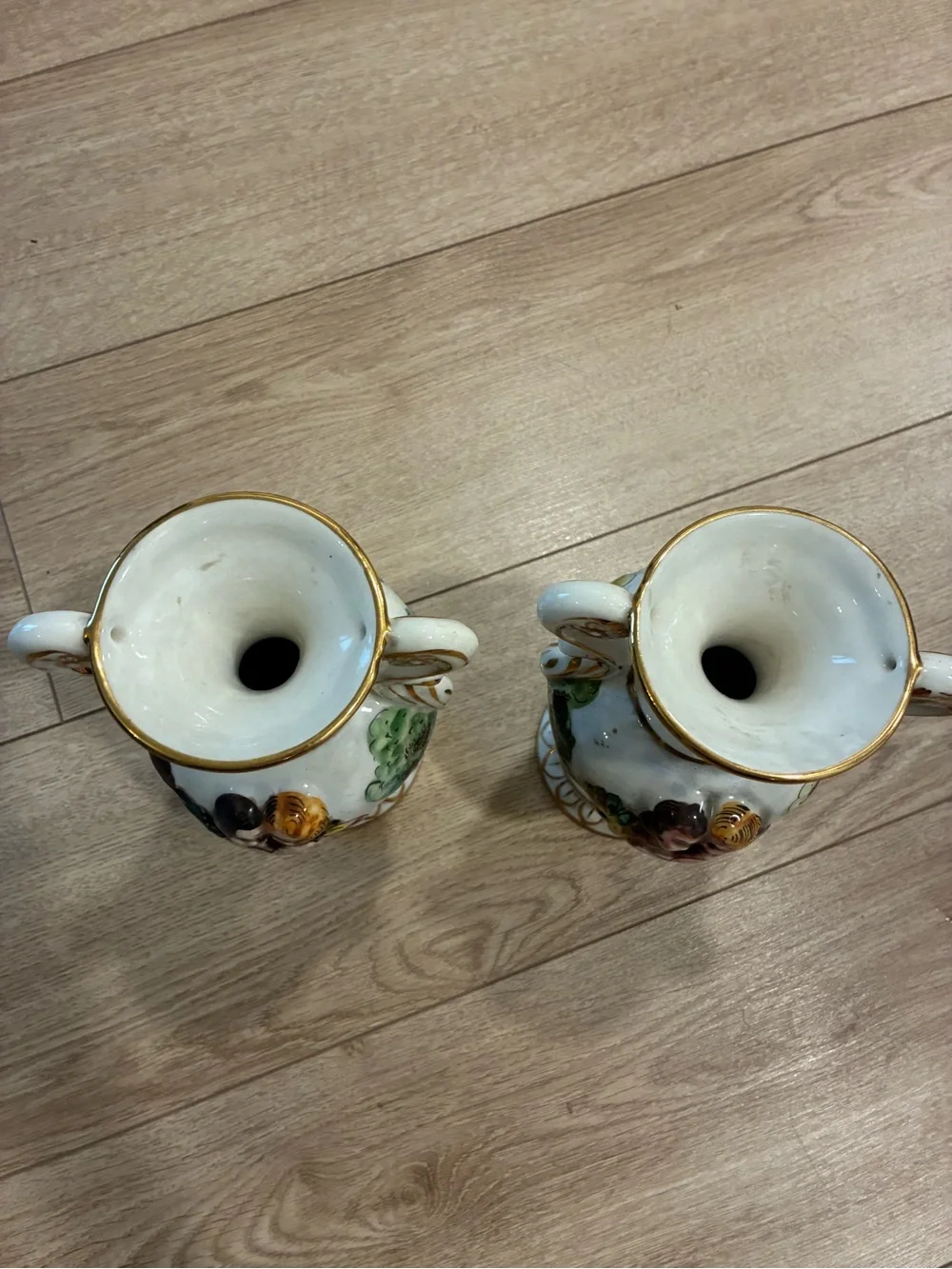 Set of 2 Keramos R. Capodimonte Italian Hand Painted Vases 9.5” Tall
